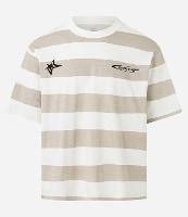 Camiseta Boxy em Algodão com Estampa e Listras - 1