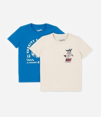 Kit 02 Camisetas Infantis com Estampa Hot Wheels - Tam 4 a 10 Anos