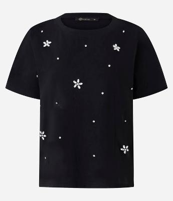 Blusa em Algodão com Flores de Strass