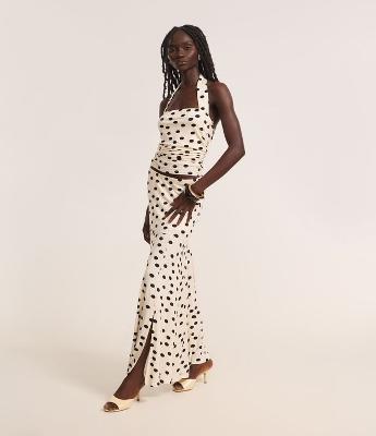 Saia Godê Long Midi em Viscose com Estampa Poá