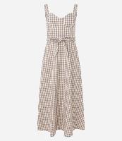 Vestido Reto Longo em Sarja Xadrez Vichy com Amarração - 1