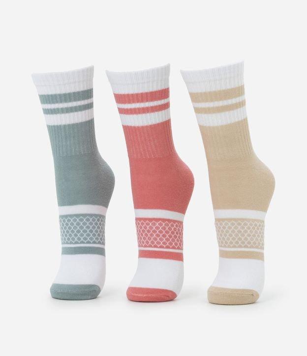 Kit 03 Meias Cano Alto Esportivas em Algodão com ListraS - 1