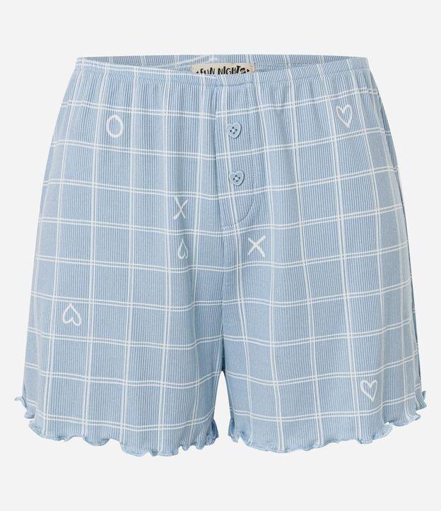 Short de Pijama em Ribana com Estampa Xadrez e Barra Frufru - 1