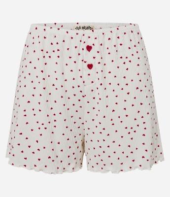 Short de Pijama em Ribana com Estampa de Mini Corações e Barra Frufru