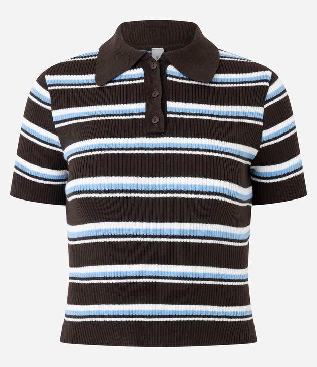 Blusa em Tricô com Gola Polo e Listras Variadas - 1