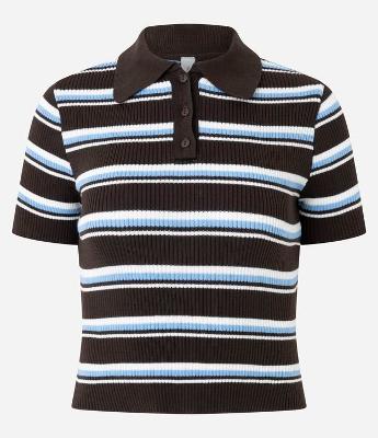 Blusa em Tricô com Gola Polo e Listras Variadas