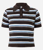 Blusa em Tricô com Gola Polo e Listras Variadas - 1