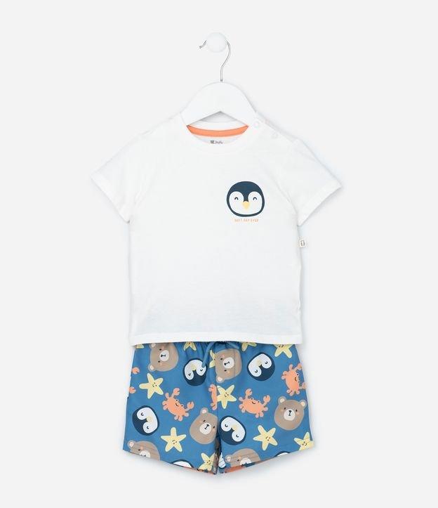 Conjunto Infantil em Microfibra com Estampa de Pinguim - Tam 0 a 18 Meses - 1