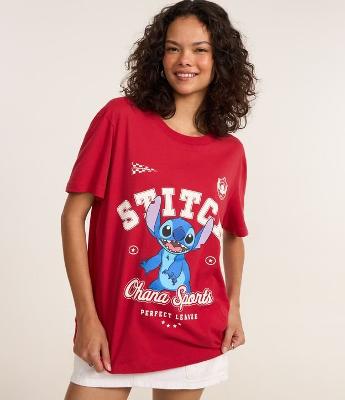 Camiseta em Algodão com Estampa do Stitch College