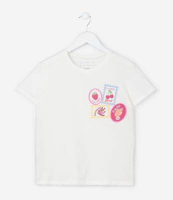 Camiseta Slim Infantil com Estampa de Selos de Frutinhas - Tam 5 a 14 anos