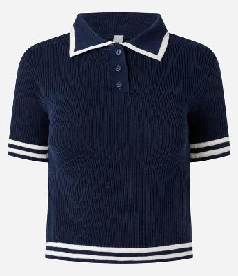 Blusa Polo em Tricô com Listras Contrastantes