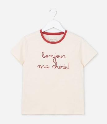 Camiseta Infantil com Lettering Bonjour ma Chérie - Tam 7 a 16 Anos