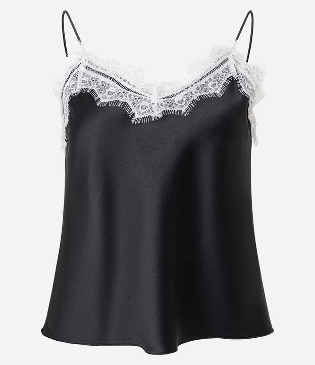 Blusa em Cetim com Renda no Decote - 1