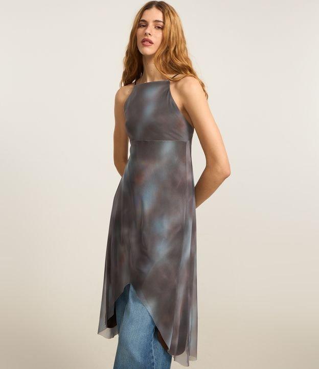 Vestido Curto em Tule com Decote Halter e Estampa Manchada - 2