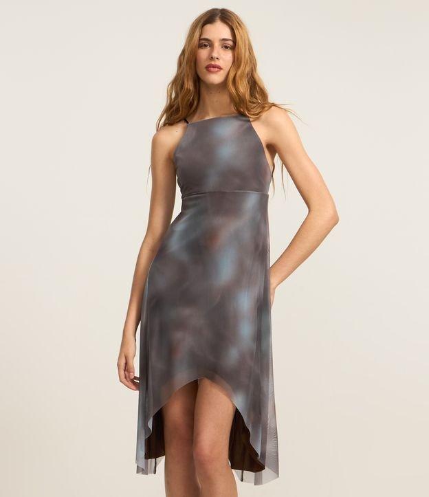 Vestido Curto em Tule com Decote Halter e Estampa Manchada - 3