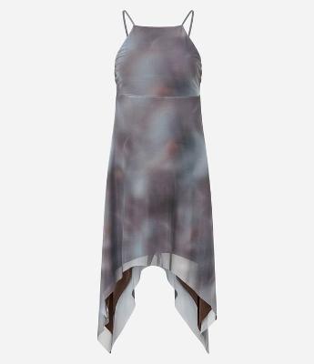 Vestido Curto em Tule com Decote Halter e Estampa Manchada