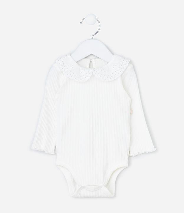 Body Infantil Canelado com Gola Boneca em Broderie - Tam 0 a 18 meses - 1