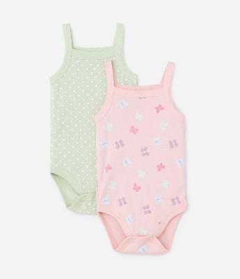 Kit 02 Bodies Infantis com Estampa Poá e Borboletas - Tam 0 a 18 meses