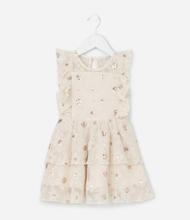 Vestido Infantil com Bordado Floral e Paetês -Tam 1 a  6 Anos - 1
