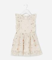 Vestido Infantil com Bordado Floral e Paetês -Tam 1 a  6 Anos - 1