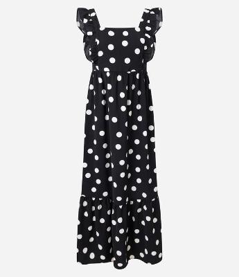 Vestido Evasê Longo em Airflow com Estampa Poá