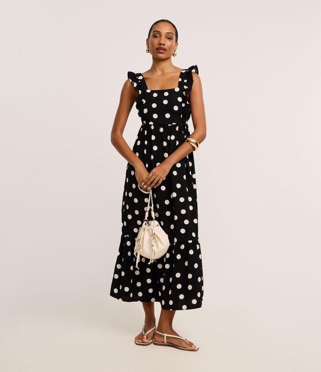 Vestido Evasê Longo em Airflow com Estampa Poá - 2