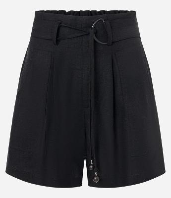 Short Cintura Alta em Viscolinho com Cinto e Amarração