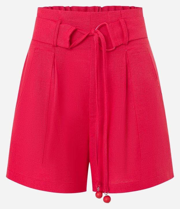 Short Cintura Alta em Viscolinho com Cinto e Amarração - 1