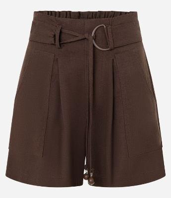 Short Cintura Alta em Viscolinho com Cinto e Amarração