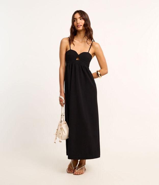 Vestido Long Midi em Crepe com Costura Aparente no Busto - 2