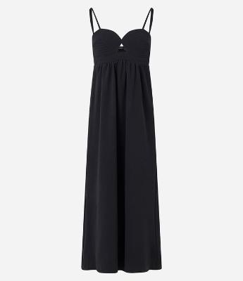 Vestido Long Midi em Crepe com Costura Aparente no Busto