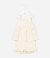 Conjunto Infantil com Estampa Poá Detalhes em Broderie e Textura Waffle - Tam 0 a 18 Meses - 1