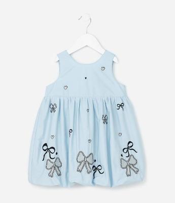 Vestido Balonê Infantil com Bordados de Laços - Tam 1 a 6 Anos