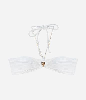 Biquíni Top Bandeau em Microfibra Canelada com Fio Metalizado e Aviamento de Concha