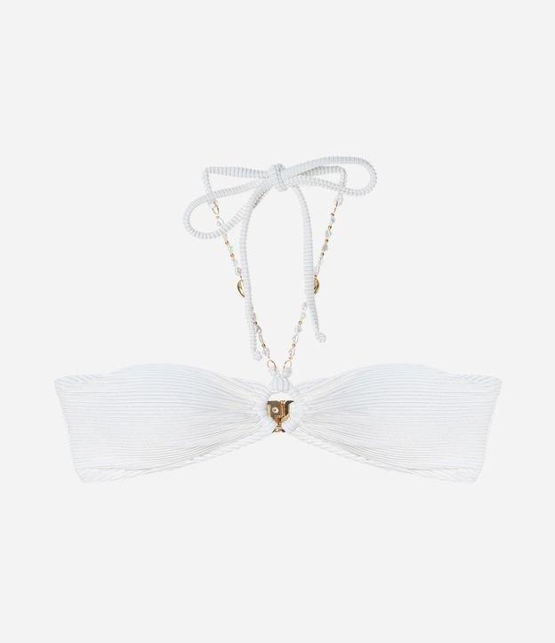 Biquíni Top Bandeau em Microfibra Canelada com Fio Metalizado e Aviamento de Concha - 1