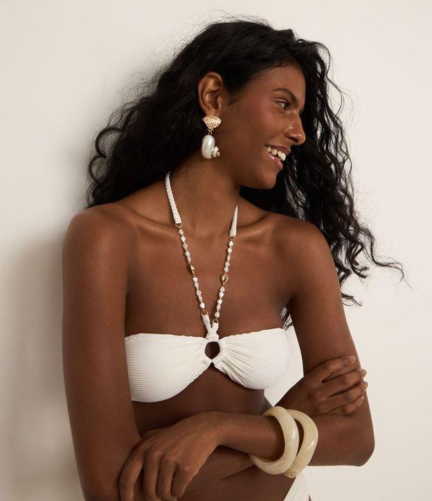 Biquíni Top Bandeau em Microfibra Canelada com Fio Metalizado e Aviamento de Concha - 3