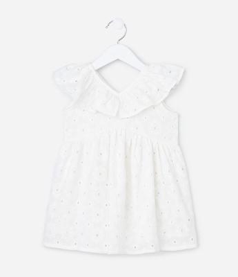 Vestido Infantil em Laise Texturizado com Babadinhos - Tam 1 a 6 Anos