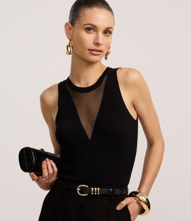 Body em Tricô com Decote V Transparente - 2