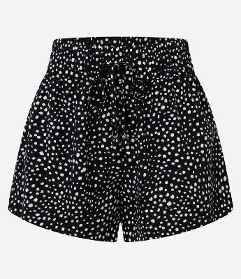 Saída de Praia Short em Chiffon Estampado Poá com Tassel