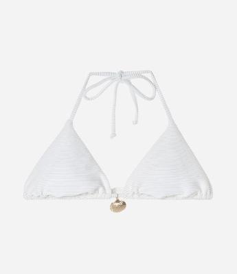 Biquíni Top Cortininha em Microfibra Canelada com Fio Metalizado e Pingente de Concha