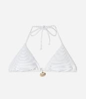 Biquíni Top Cortininha em Microfibra Canelada com Fio Metalizado e Pingente de Concha - 1