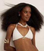 Biquíni Top Cortininha em Microfibra Canelada com Fio Metalizado e Pingente de Concha - 3