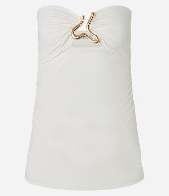 Blusa Sem Alça em Microfibra com Aviamento no Decote