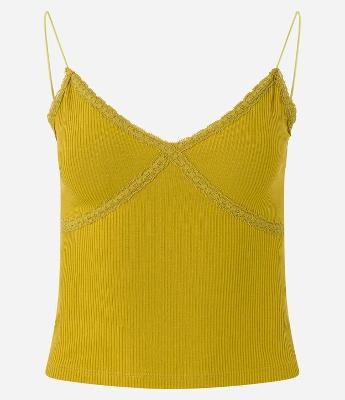 Blusa em Ribana com Decote em V e Renda