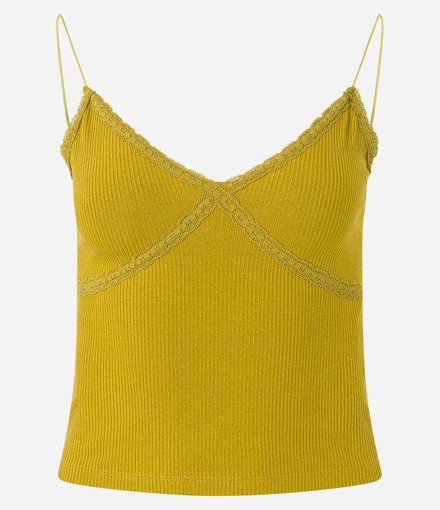 Blusa em Ribana com Decote em V e Renda - 1