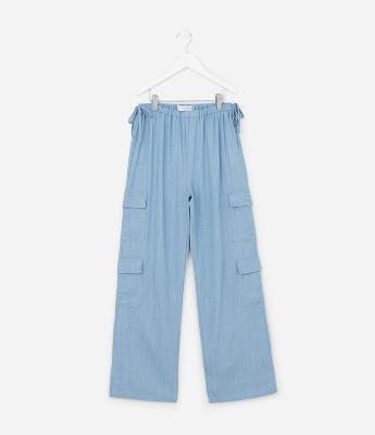 Calça Infantil Reta com Bolso Cargo - Tam 5 a 14 Anos