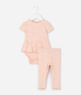 Conjunto Body e Calça com Estampa de Laços - Tam 0 a 18 Meses