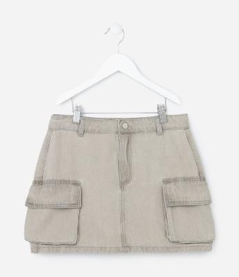 Saia Infantil em Jeans com Bolsos Cargo - Tam 7 a 14 Anos