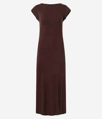 Vestido Longo Canelado em Ribana com Fenda