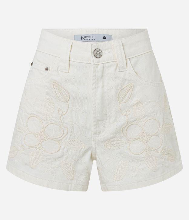 Short Slim Cintura Alta em Sarja com Bordado Floral - 1
